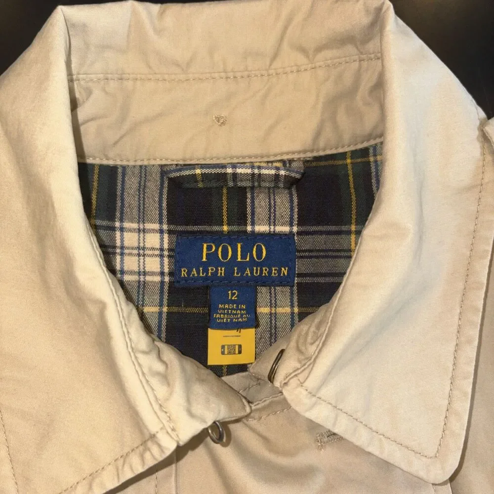 Ralph Lauren Polo Big Girls Lightweight Princess Trench Coat 12 Tan Belt Collar